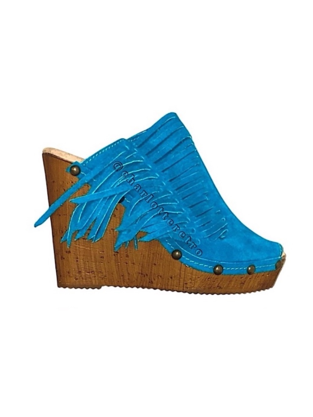 SBICCA • Blue Suede Fringe Platform Wedge Sandals